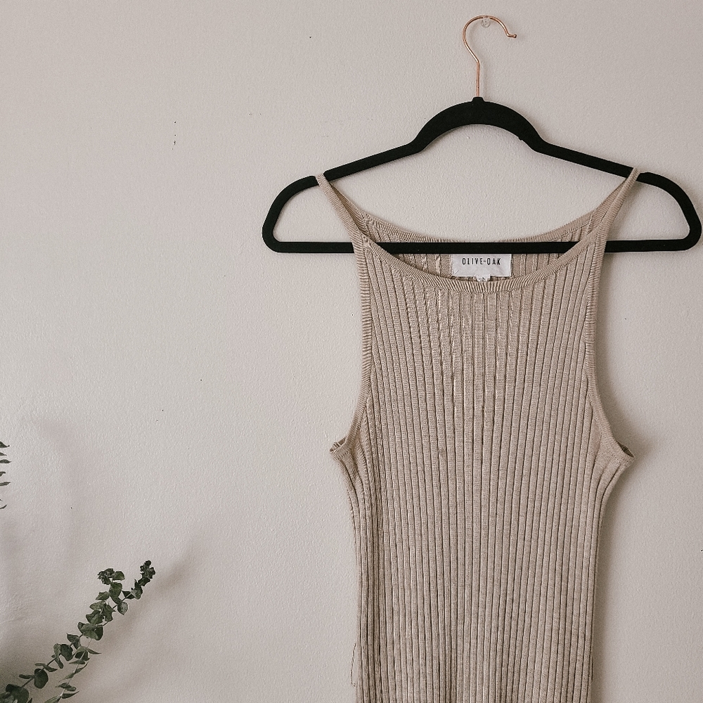 Oatmeal Ribbed Midi Dress